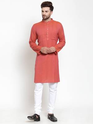 Red woven cotton kurta-pajama 1