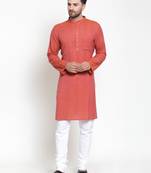 Red woven cotton kurta-pajama