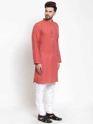 Red woven cotton kurta-pajama 2