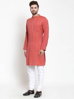 Red woven cotton kurta-pajama 3