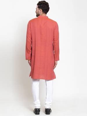 Red woven cotton kurta-pajama 4