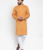 Yellow woven cotton kurta-pajama