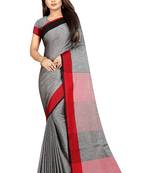 Grey plain cotton saree with blouse