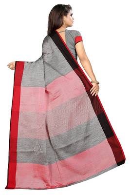 Grey plain cotton saree with blouse 2