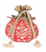 Worthyy Collections Silk Potli in Red with Embroidery & Chandla work