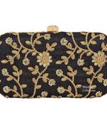 Worthyy Collections Embroidered Party Clutch Bag Black