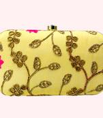 WORTHYY COLLECTIONS EMBROIDERED PARTY CLUTCH BAG YELLOW