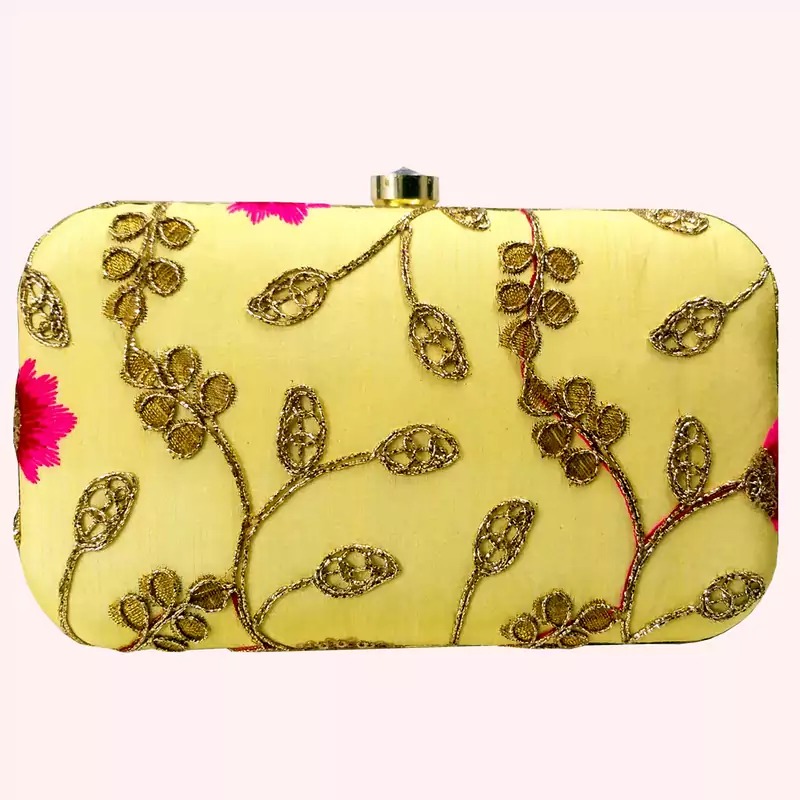 WORTHYY COLLECTIONS EMBROIDERED PARTY CLUTCH BAG YELLOW