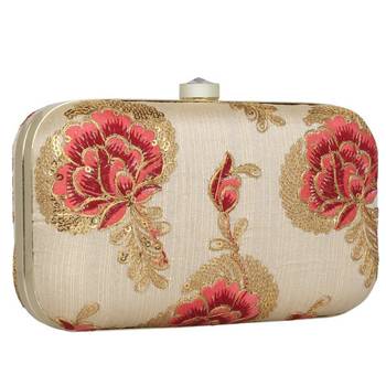 Worthyy Collections Embroidered Party Clutch Bag Gold 2