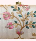 Worthyy Collections Embroidered Party Clutch Bag White