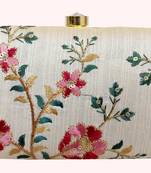 Worthyy Collections Embroidered Party Clutch Bag White