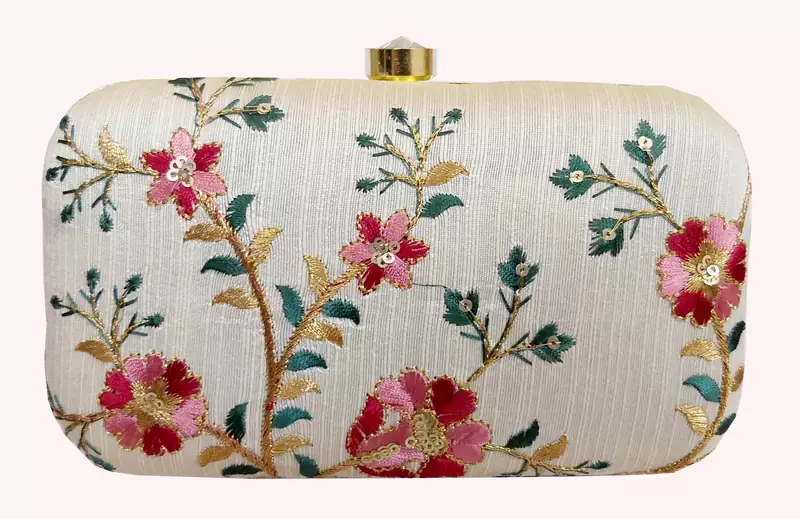 WORTHYY COLLECTIONS EMBROIDERED PARTY CLUTCH BAG WHITE