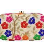 Worthyy Collections Embroidered Party Clutch Bag White & Multicolored