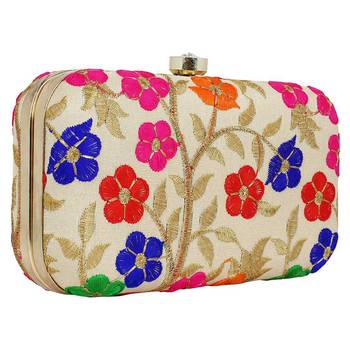 Worthyy Collections Embroidered Party Clutch Bag White & Multicolored 2