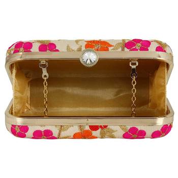 Worthyy Collections Embroidered Party Clutch Bag White & Multicolored 3