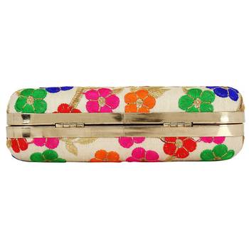 Worthyy Collections Embroidered Party Clutch Bag White & Multicolored 4