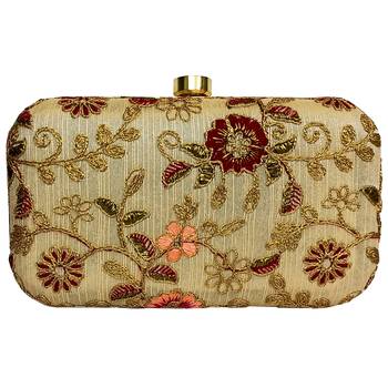 Worthyy Collections Embroidered Party Clutch Bag Gold 4