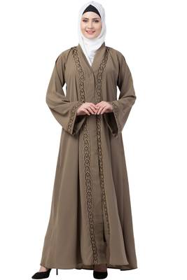  MRC 9092 Beige Front open embroidery abaya 1