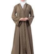  MRC 9092 Beige Front open embroidery abaya