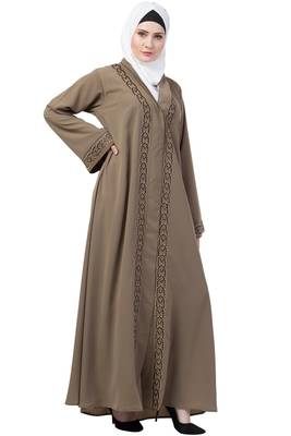 MRC 9092 Beige Front open embroidery abaya 2