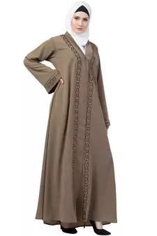  MRC 9092 Beige Front open embroidery abaya