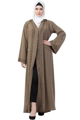  MRC 9092 Beige Front open embroidery abaya 3