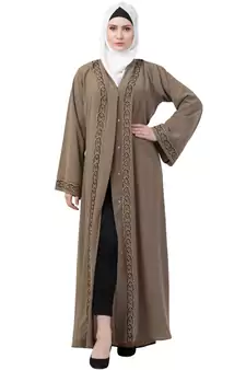  MRC 9092 Beige Front open embroidery abaya