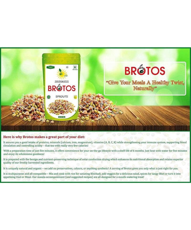 BROTOS INSTANT MIX SPROUTS, 80 g, Gives 250 g Fresh Sprouts, Masala Sachet Inside