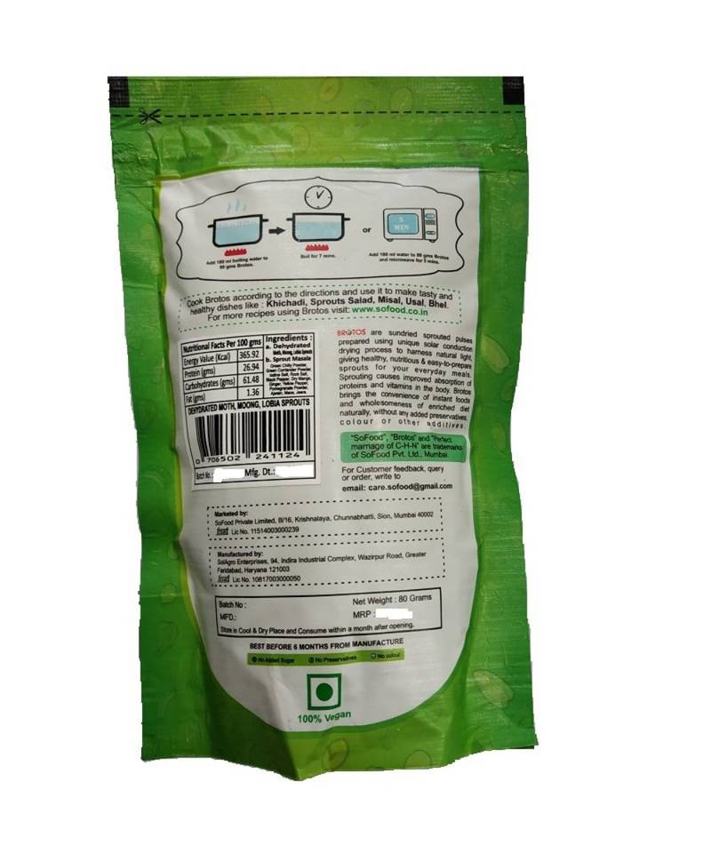 BROTOS INSTANT MIX SPROUTS, 80 g, Gives 250 g Fresh Sprouts, Masala Sachet Inside