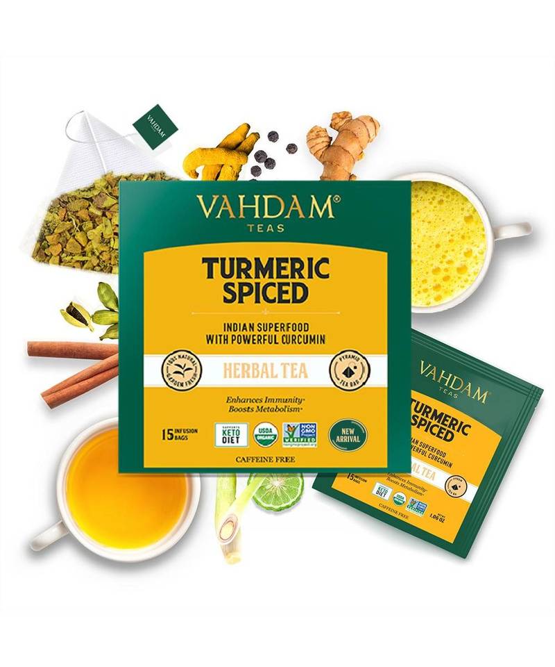 15 Tea Bags Of Turmeric Spiced Herbal Tea Tisane By Vahdam 