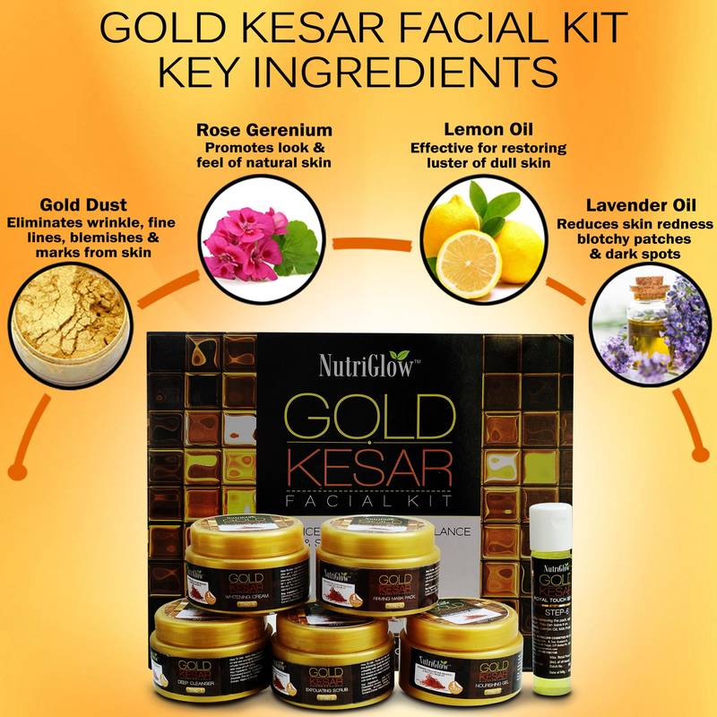 50gms + 10ml Of Gold Kesar Facial Kit  ,Advanced Cellular Age Balance & Youthful Glow By NutriGlow 