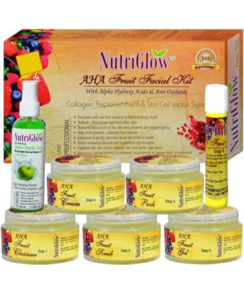 310gms Of AHA Fruit Facial Kit with Alpha Hydroxy Acids & Anti-Oxidants By NutriGlow 