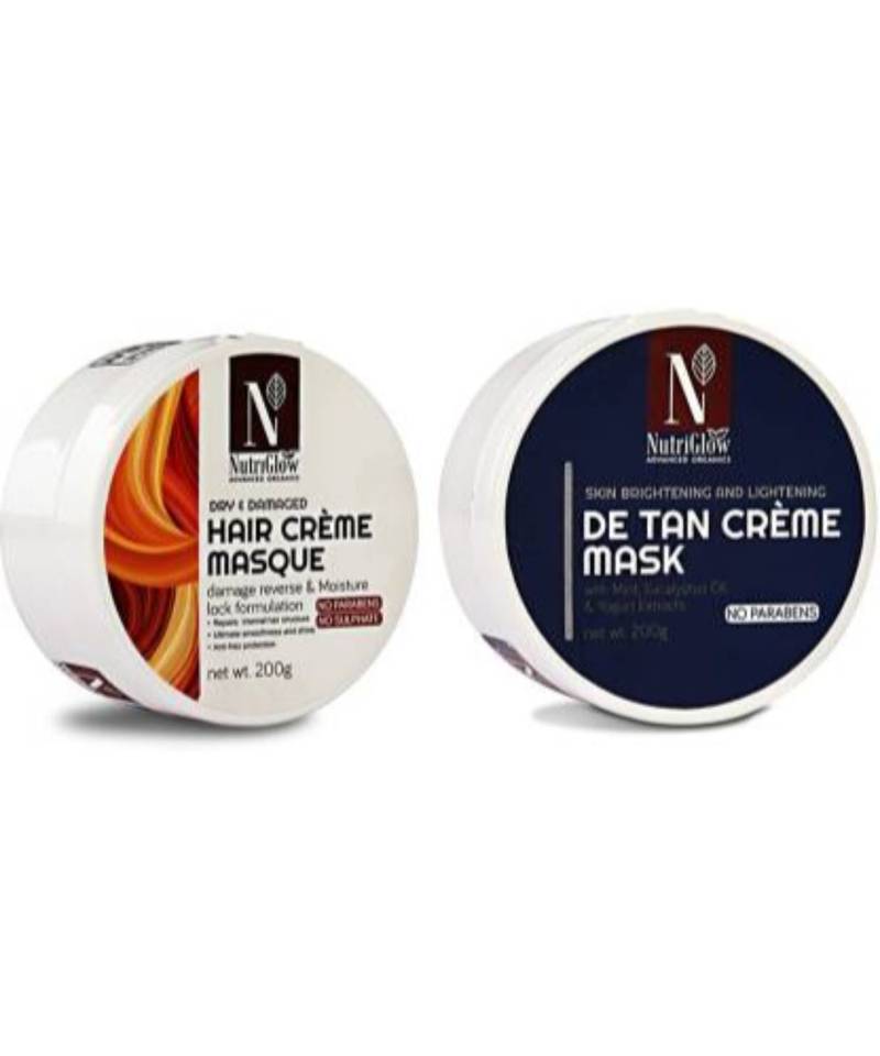 200gms Of Advanced Organics Hair Creme Mask For Dry & Damaged Hair & Advaced Organics De Tan Creme Mask By NutiGlow