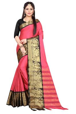 Pink  embroidered cotton saree with blouse 1
