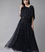 Navy-blue printed net salwar