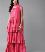 Pink golden print poly ryon salwar