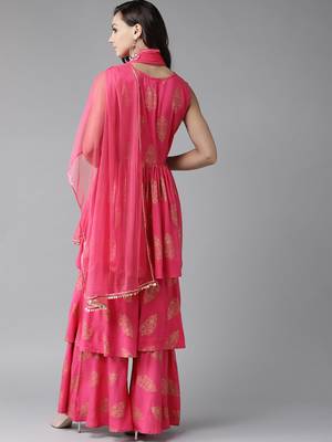 Pink golden print poly ryon salwar 2