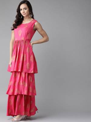 Pink golden print poly ryon salwar 3