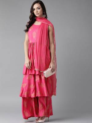 Pink golden print poly ryon salwar 4