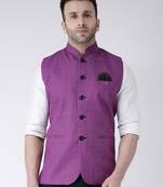 Pink Printed Linen Nehru Jacket