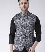 Grey Printed Cotton Nehru Jacket