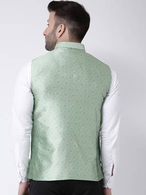 Green Printed Polyester Nehru Jacket 5