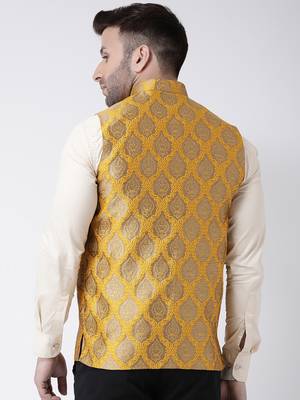 Yellow Printed Polyester Nehru Jacket 5