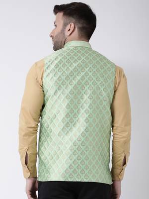 Green Printed Polyester Nehru Jacket 5