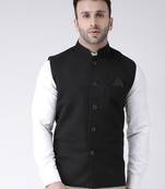 Black Printed Polyester Nehru Jacket