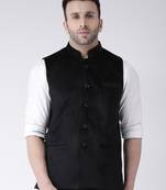 Black Printed Velvet Nehru Jacket