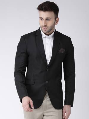 Black Plain Polyester Men Blazers 1