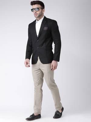 Black Plain Polyester Men Blazers 2