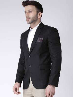 Black Plain Polyester Men Blazers 3