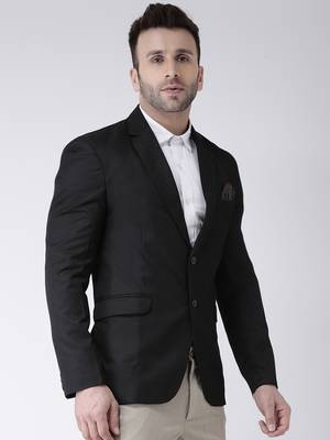 Black Plain Polyester Men Blazers 4